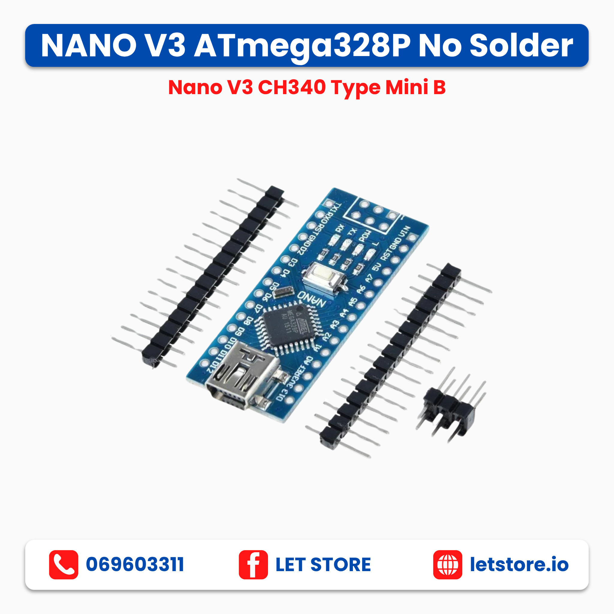 Nano V3 ATmega328P No Soldering