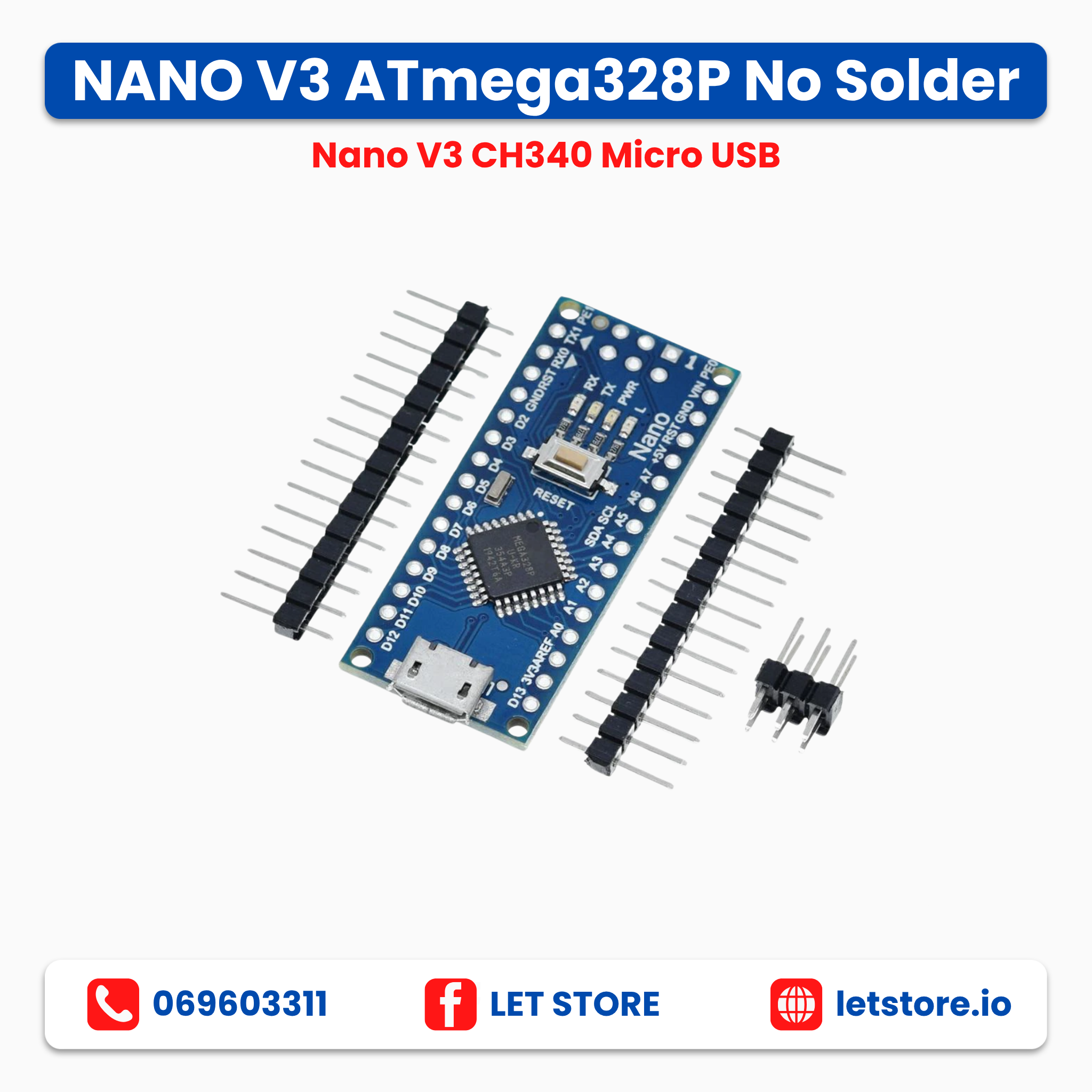 Nano V3 ATmega328P No Soldering