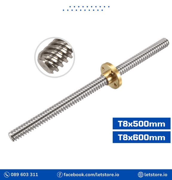 T8 Lead Screw OD 8mm Pitch 2mm Lead 2mm 500/600mm with Brass Nut