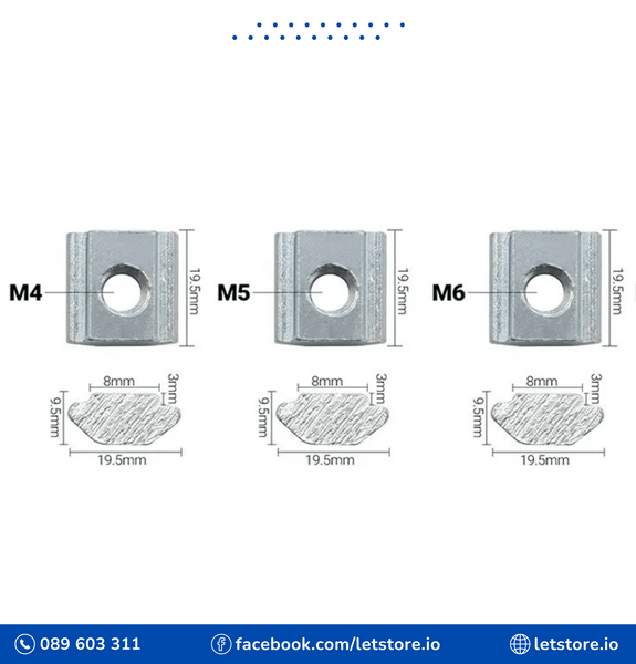 Sliding M4 M5 M6 T-Nut for 20 Series V-Slot/T-Slot Aluminum Extrusion