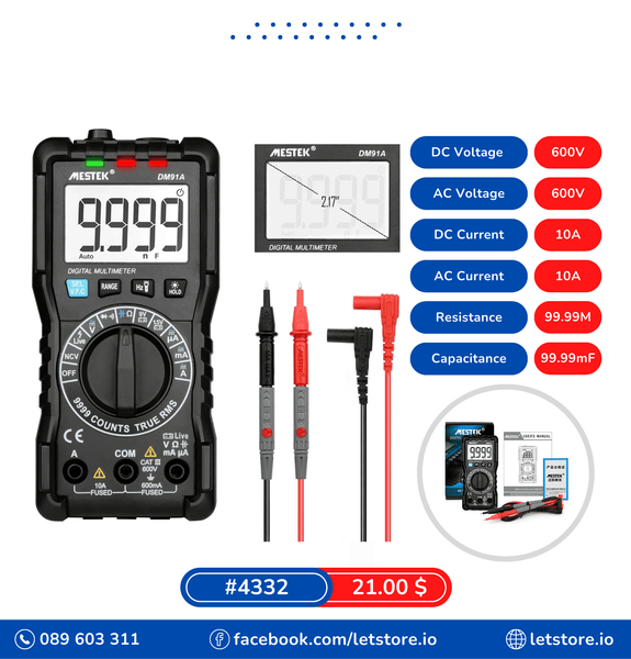 MESTEK DM91A Digital Multimeter Voltage Tester Electric Tools Test Lead Auto Range Capacitance Tester T-RMS Multimetro Voltmeter