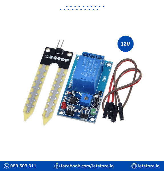 Soil Moisture Sensor with 5V 12V Relay Module and Threshold Potentiometer